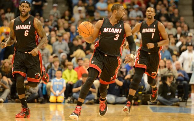 BREAKING UP? Miami Heat's Big Three of Dwyane Wade (C) LeBron James (L) and Chris Bosh (R) may find themselves wearing different jerseys when the 2014-2015 season begins. File Photo by Bob Pearson/EPA