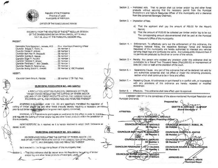 Palompon's local forestry code enacted in July 2012.