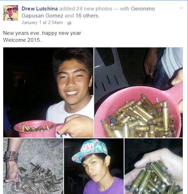 GUN REVELRY. Aside from the video, photos of bullets purportedly used during the New Year revelry were also posted on Facebook. Screenshot of Facebook user Drew Lutchina's timeline