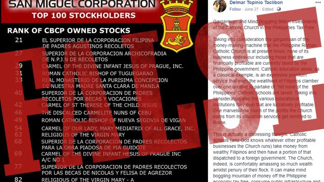 HOAX: ‘CBCP-owned’ stocks