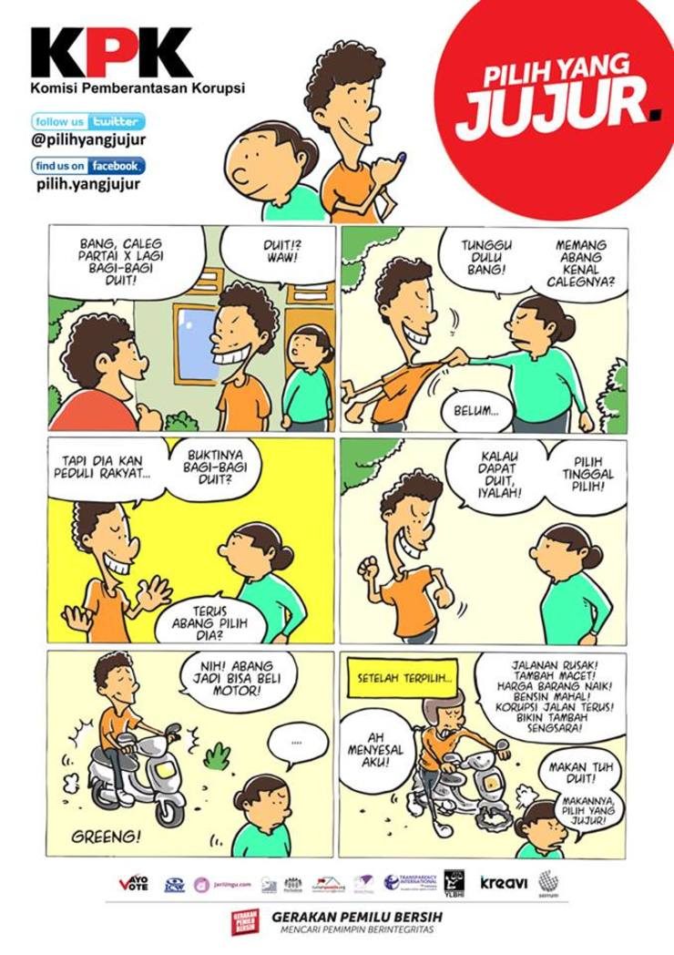 CREATIVE CAMPAIGN. Indonesia's anti-corruption commission uses comics, films and books to educate the public about fighting corruption. In this comic, it asks Indonesians to vote honest officials into office. 