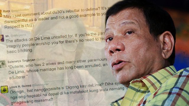 Duterte suffers backlash over personal attacks on De Lima