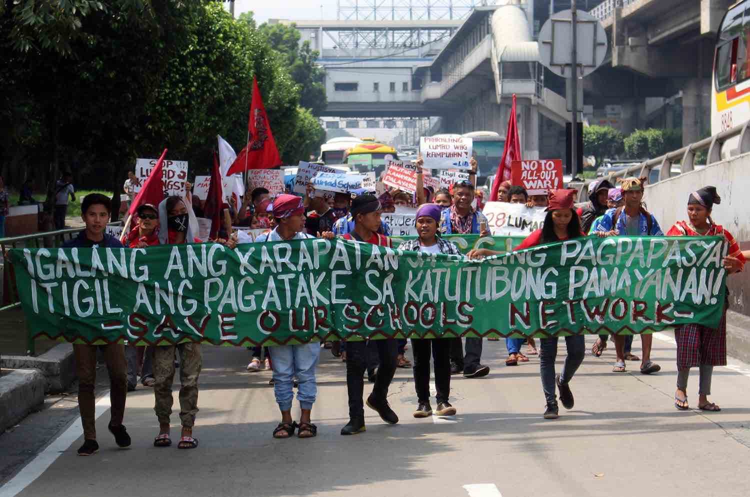 SAVE LUMAD SCHOOLS. The Lumad from Mindanao hold a rally on August 9, 2017 to protest against the alleged military attacks on Lumad schools and communities, slamming President Rodrigo Duterte's earlier statement that he will order the military to 'bomb lumad schools'. Photo by Darren Langit/Rappler 