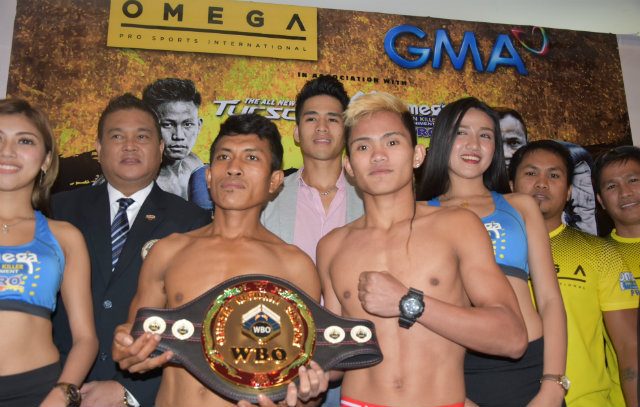 The fight between Christian Araneta (R) and Demsi Manufoe (L) is being sanctioned for the vacant WBO light flyweight title, despite Manufoe having never beaten a fighter who had previously won a pro fight. Photo from Omega Pro Sports International 