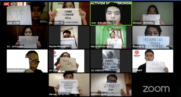  VIRTUAL PROTEST. Representatives from various youth groups nationwide join the online protest led by Akbayan Youth on Thursday, June 4 to show their indignation towards the passage of the Anti-Terrorism Act of 2020. Screenshot from Akbayan Youth's Facebook livestream