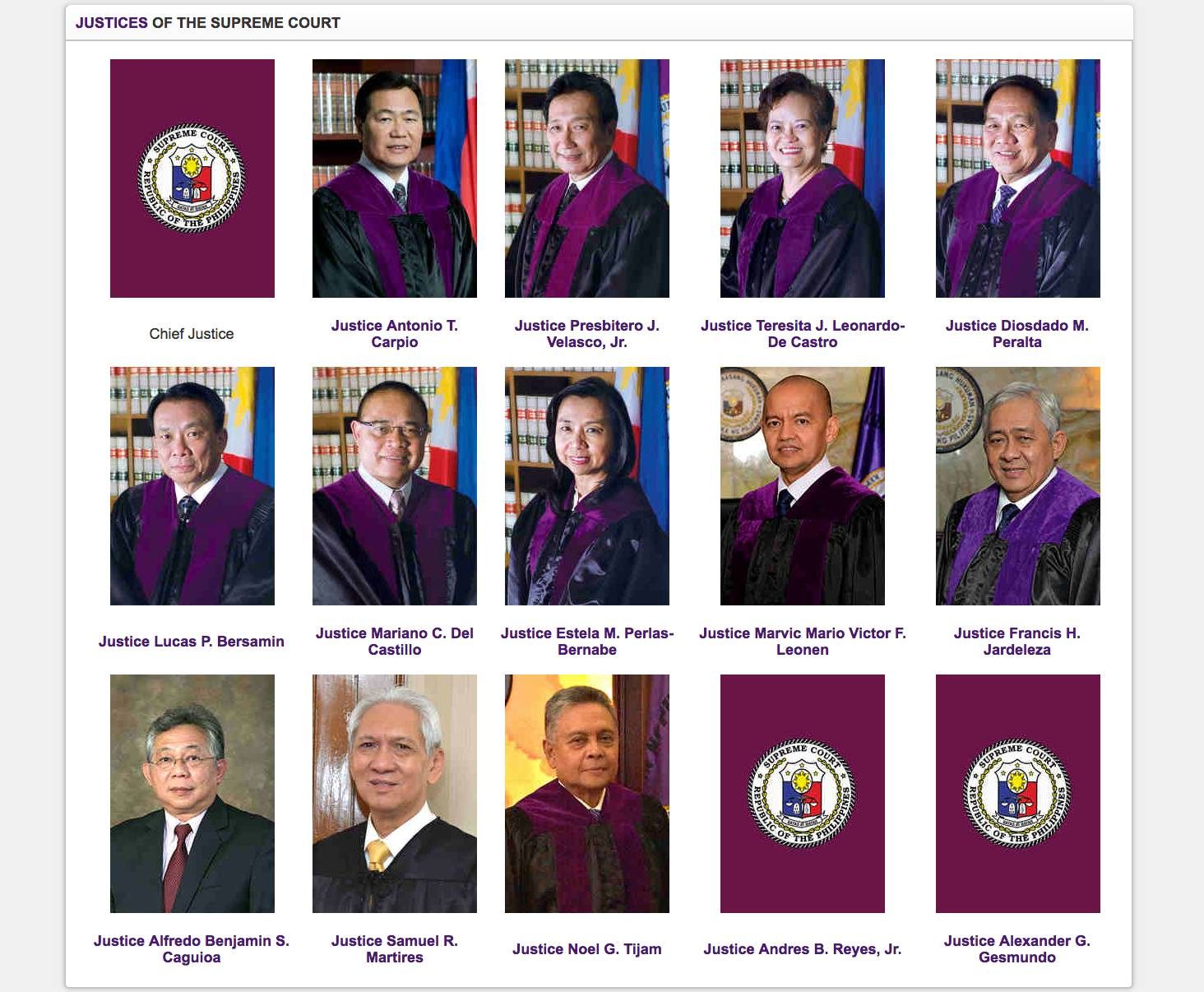 Ahead of a decision, Supreme Court removes Sereno from website