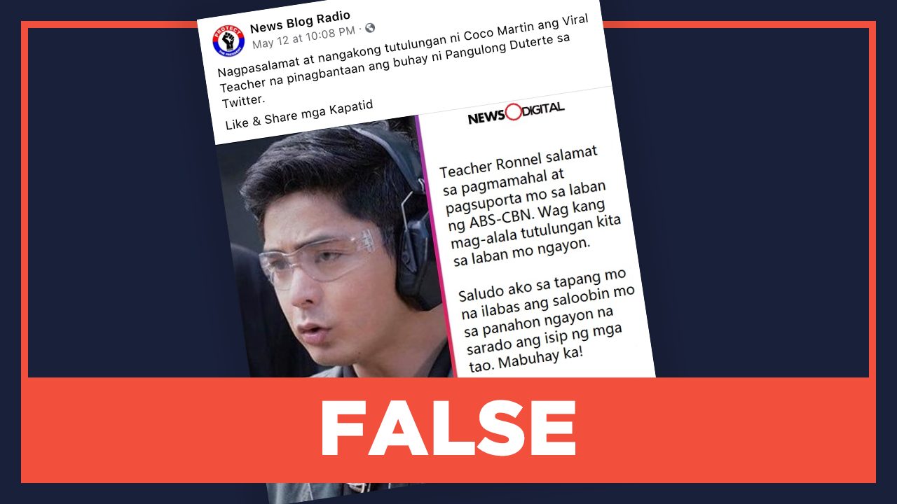 FALSE: Coco Martin quote thanking teacher who posted reward to ‘kill Duterte’