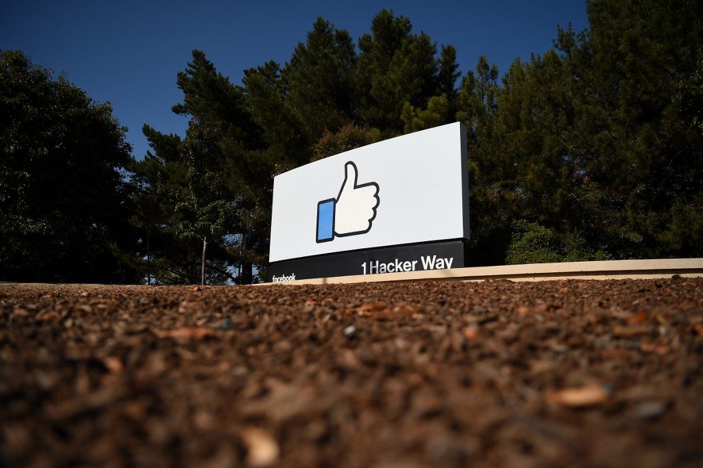 FACEBOOK. In this file photo taken on October 23, 2019 The Facebook "like" sign is seen at Facebook's corporate headquarters campus in Menlo Park, California, on October 23, 2019. Photo by Josh Edelson/AFP 