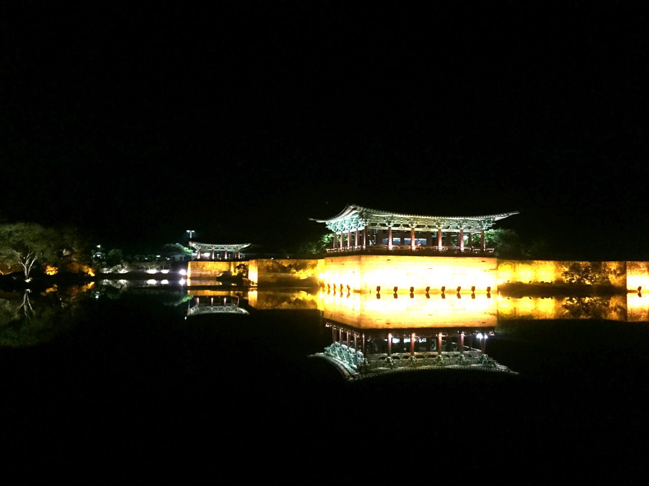 ALL OF THE LIGHTS. Manmade Wolji pond's reflective surface shows off the palace beautifully. 