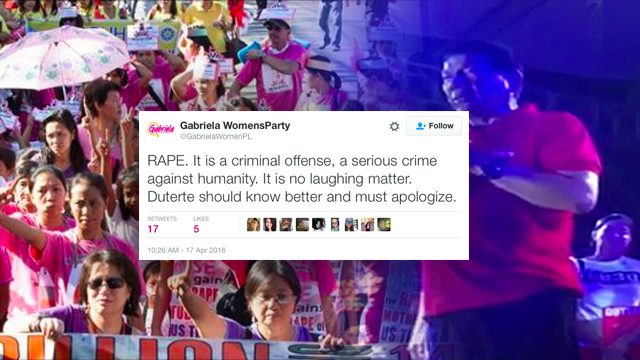 Gabriela to Duterte: Apologize, rape is no laughing matter