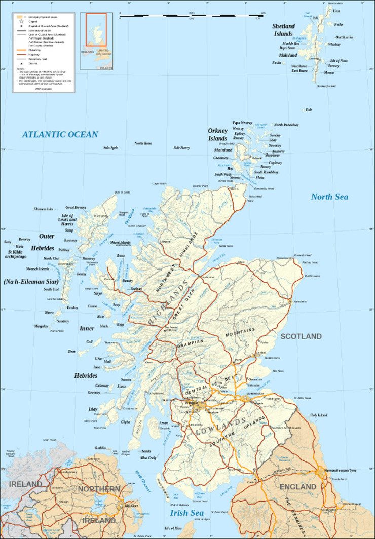 Map of Scotland. Click on image to enlarge. Image from Wikimedia Commons