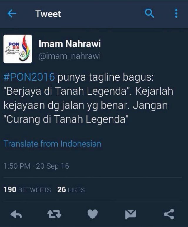 CUITAN IMAM NAHRAWI. Cuitan yang diunggah ke akun Twitter Imam Nahrawi pada tanggal 20 September. Isi cuitan bernada provokatif itu menimbulkan kritik luas dari publik. Namun, cuitan tersebut sudah dihapus. Foto dari screen grab dari akun Twitter @imam_nahrawi 