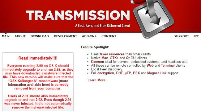 Mac ransomware found in infected Transmission bittorrent client