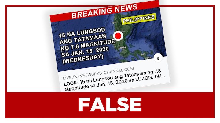 FALSE: ‘Magnitude 7.8 earthquake on January 15’ after Taal eruption