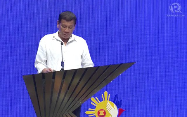 WORDS OF WELCOME. President Duterte gives a speech at the opening ceremony of the 31st ASEAN Summit and Related Summits. RTVM screenshot  