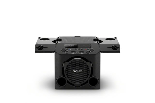 PARTY SPEAKER. This speaker setup will hold your drinks for you while you party. Image from Sony. 