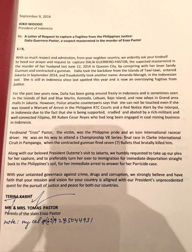 PLEA. Copy of the full letter of the Pastors to President Jokowi seeking for help. Photo by Rappler 
