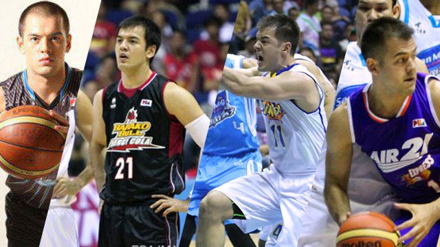 The four teams Sean Anthony has played for: Powerade Tigers, Barako Bull Energy Cola, Talk 'N Text and Air21 Express. Photos by Nuki Sabio/PBA Images