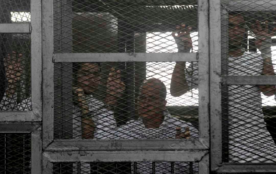 Silent journalists’ protest for jailed Al-Jazeera staff