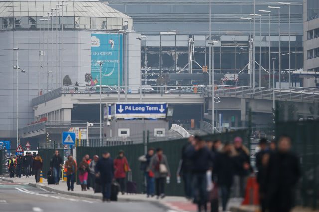 BRUSSELS AIRPORT. Passengers and airport staff are evacuated from the terminal building after explosions at Brussels Airport in Zaventem near Brussels, Belgium, March 22, 2016. Photo by Laurent Dubrule/EPA 