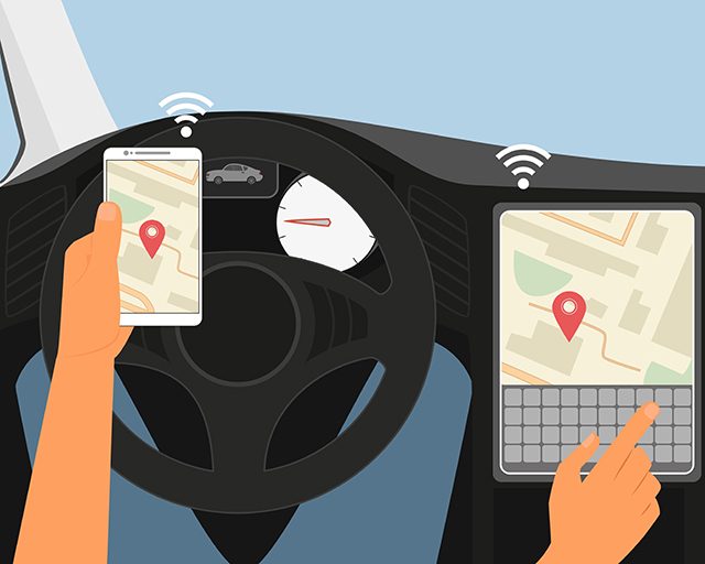 CONNECTED. Most cars coming are equipped with more than the standard GPS system, considered to allow for on-the-go fixes to software and almost instant traffic updates. Image from Shutterstock 