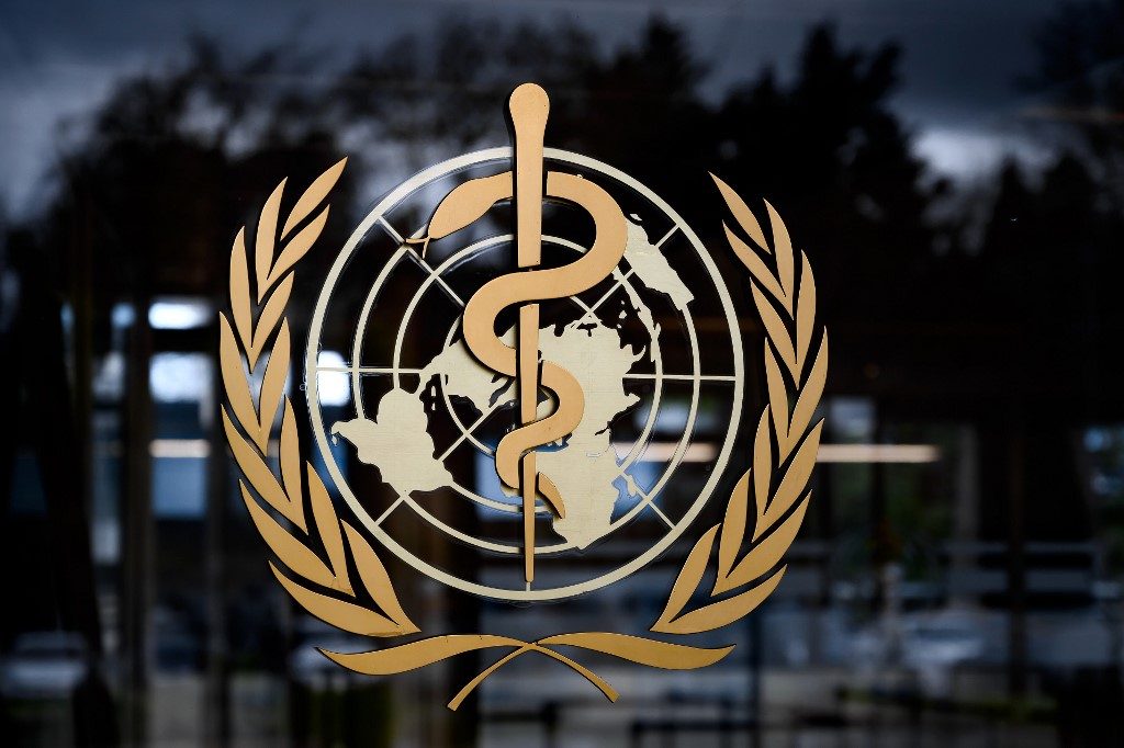 TROUBLED. In this file photo taken on March 09, 2020, the logo of the World Health Organization (WHO) at the its headquarters in Geneva. Photo Fabrice Coffrini/AFP  