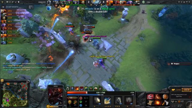 GAME 3. Miracle and n0tail made shishkebabs out of the Liquid lineup. Screen shot of Twitch livestream. 