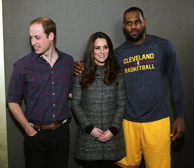 UH-OH. The "King" LeBron commits a supposed faux pas with his hand on the Duchess. Photo by Neilson Barnard/EPA