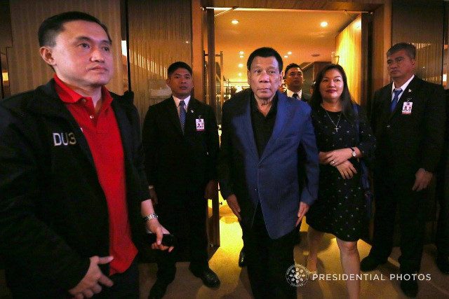 PRIVATE DINNER. President Duterte and Honeylet Avanceña host a dinner for friends and supporters in Hong Kong. Malacañang photo 