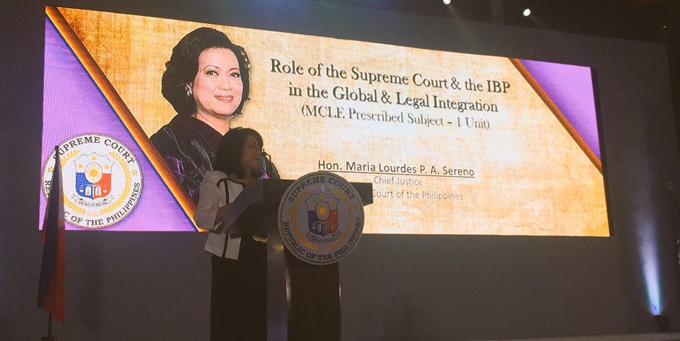 Address impunity in the face of pressure, Sereno tells lawyers
