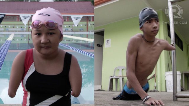 SPECIAL GAMES. Jonalyn Hernando (L) and Marco Tinamisan are some of the kids who compete in the special games in swimming. File Photos by Adrian Portugal/Rappler 