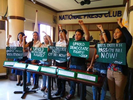 STUDENT JOURNALISTS. Members of the College Editors Guild of the Philippines push for the passage of the Campus Press Freedom Act. Photo from College Editors Guild of the Philippines website  