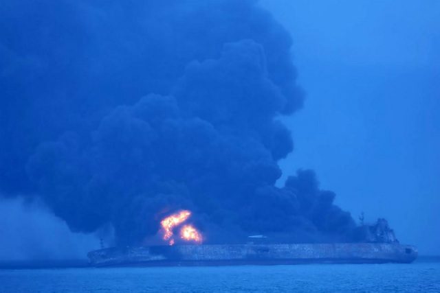 Tanker ablaze, 32 missing after collision off China coast