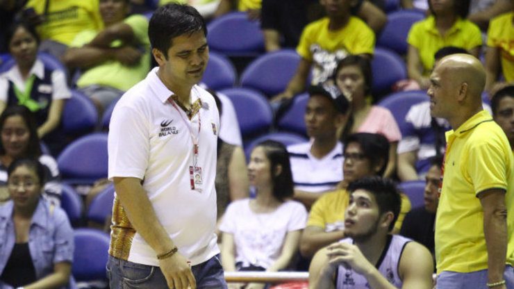UST coach Bong Dela Cruz grimaces during the Growling Tigers' loss to UE on August 15. Photo by Josh Albelda