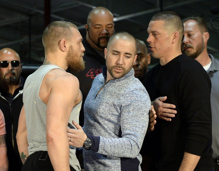 The taller Nate Diaz has shown no signs of intimidation against Conor McGregor. Photo by Kevork Djansezian/Getty Images/AFP 