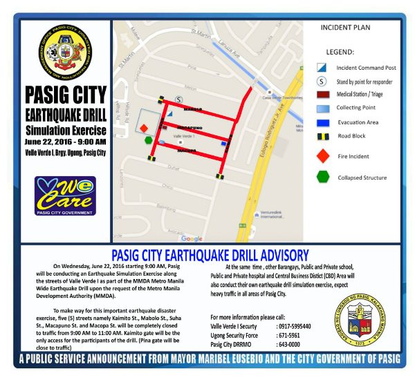 Advisory posted by the Pasig City Government. 