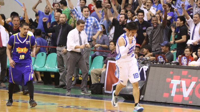 Finals MVP James Yap gestures after hitting a clutch shot in the fourth quarter. Photo by Nuki Sabio/PBA Images