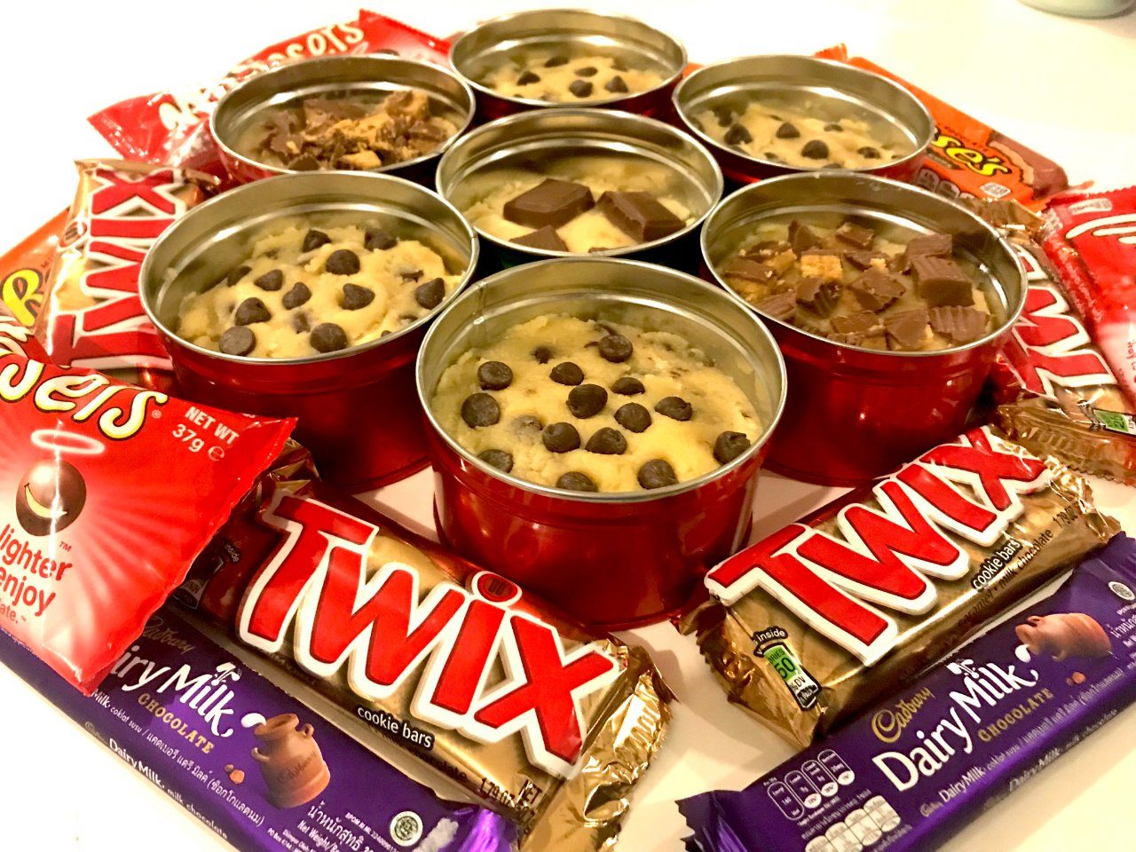 HEAVEN IN A CAN. Cookie Territory's line of Cookie Dough Cans includes toppings of Maltesers, Twix, Reese's, and Cadbury. Photo courtesy of Cookie Territory 