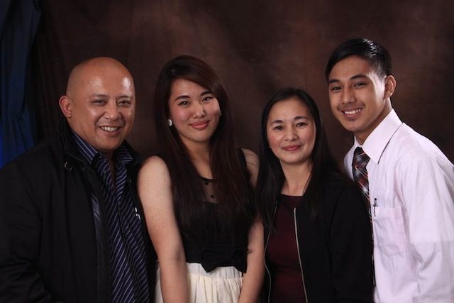 FAMILY PHOTO. Raffy with wife Mary Jane Austria (second from right), a college classmate who escaped the quake unscathed, and children Ron Jacob and Rona Jenica.  Photo from Raffy Resuello.  