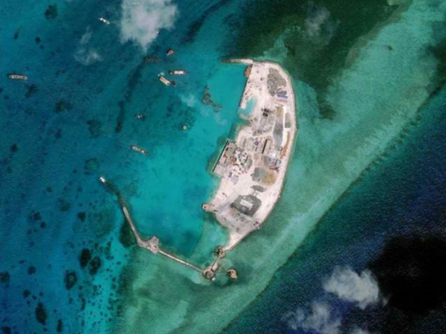 UNLIKE CHINA'S. This satellite image dated April 30, 2015, shows West Reef, another site of Vietnam's construction activities in the South China Sea. Photo courtesy of CSIS Asia Maritime Transparency Initiative/DigitalGlobe  
