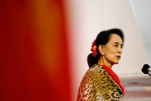 Myanmar opposition leader Aung San Suu Kyi delivers her opening speech at the central committee meeting of her National League for Democracy (NLD) party in Yangon, Myanmar, 07 June 2014. Lynn Bo Bo/EPA