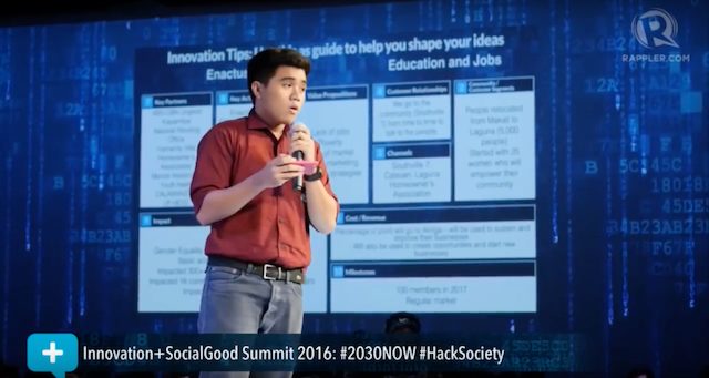 #HACKSOCIETY. Enactus UPLB is among the groups that pitched their #HackSociety ideas at the plenary session of the 2016 Social Good Summit. 