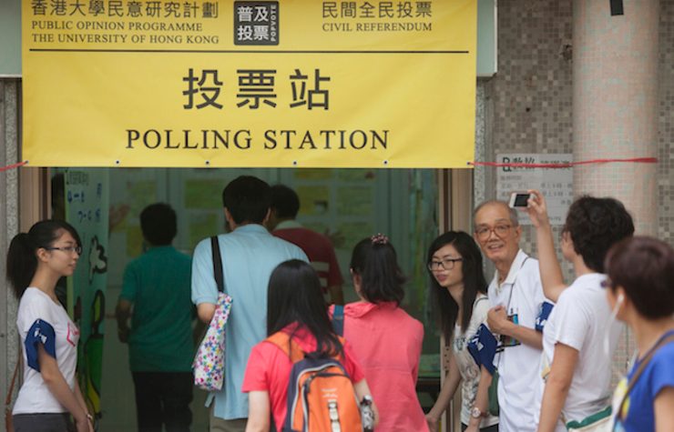 CIVIL REFERENDUM. Hong Kong people vote in a civil referendum on universal suffrage at a polling station in Po Lam, Tseung Kwan O, New Territories, Hong Kong, China, 22 June 2014. Alex Hofford/EPA