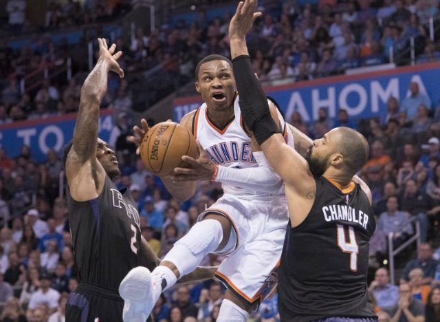 WATCH: Vicious Russell Westbrook throws down dagger dunk over Capela