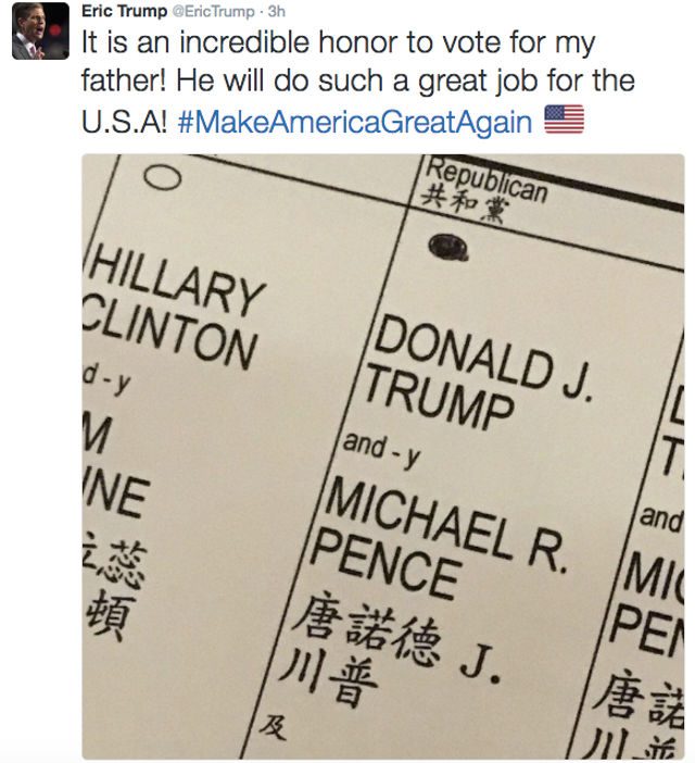Putra Donald Trump foto surat suara saat pemilu