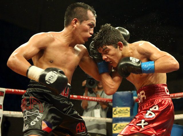 BLOODY BRAWL. Milan Melindo (L) and Victor Olivo (R) brawled to a split decision in Cebu. Photo by Rappler 