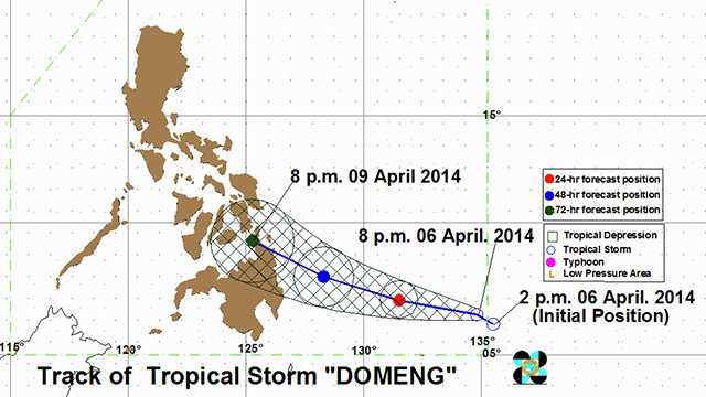 Domeng's storm track as of April 6, 8 pm. Image courtesy of PAGASA