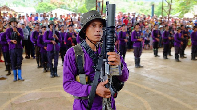 REBELS. NPA rebels from the Guerilla Fronts 6 in formation in a file photo taken in May 2016 in the hinterlands of Impasug-ong, Bukidnon. Bobby Lagsa/Rappler 