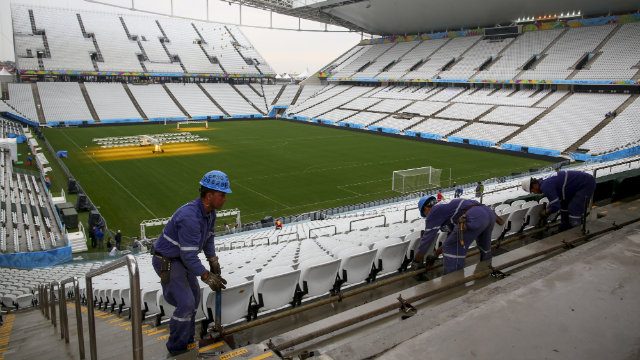 Brazil races to finish World Cup opener arena