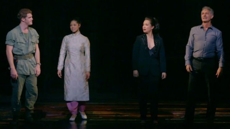 PAST AND PRESENT. Lea Salonga, Simon Bowman along with the current Kim and Chris on stage. Screengrab from YouTube